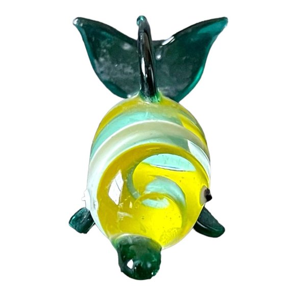 Art Glass Dolphin Paperweight Figurine green/yellow Swirl Stripe Hand Blown - Picture 2 of 7